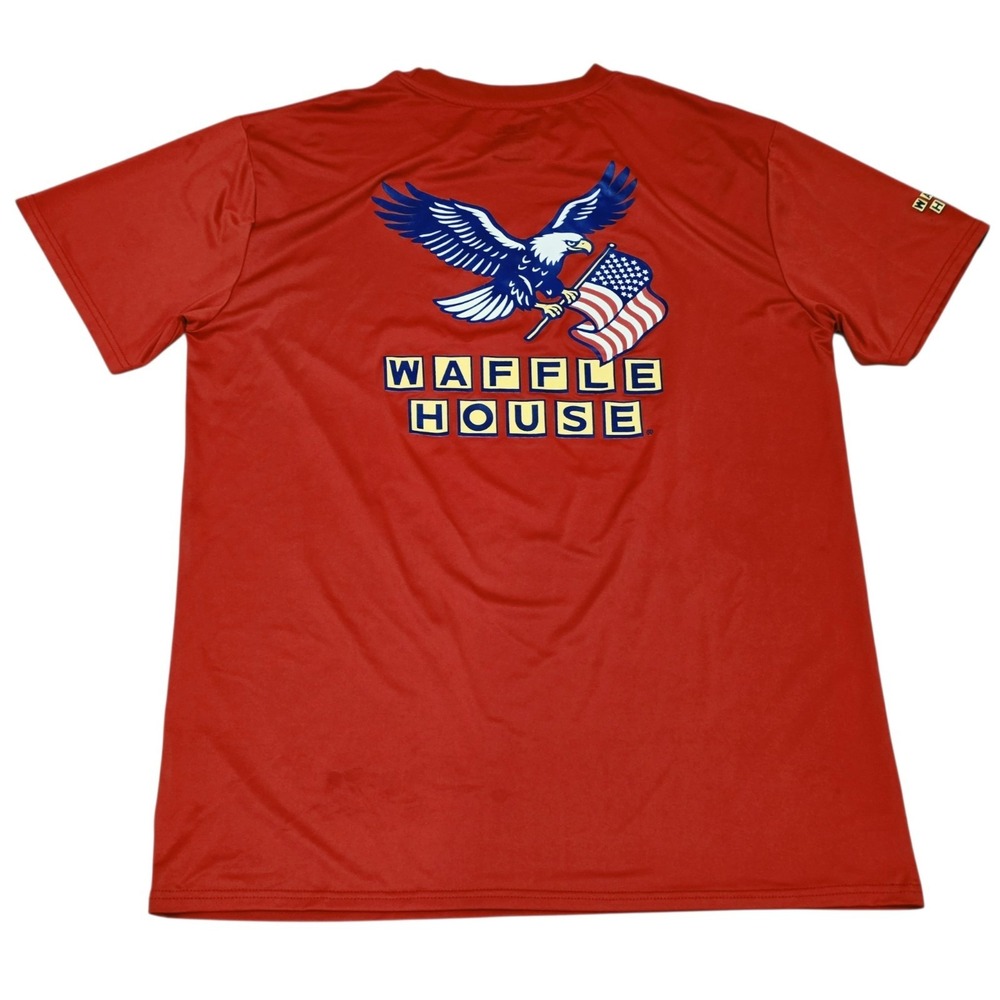 Waffle House 13 Fifty Apparel Mens Medium Red Patriotic Eagle Flag Shirt USA